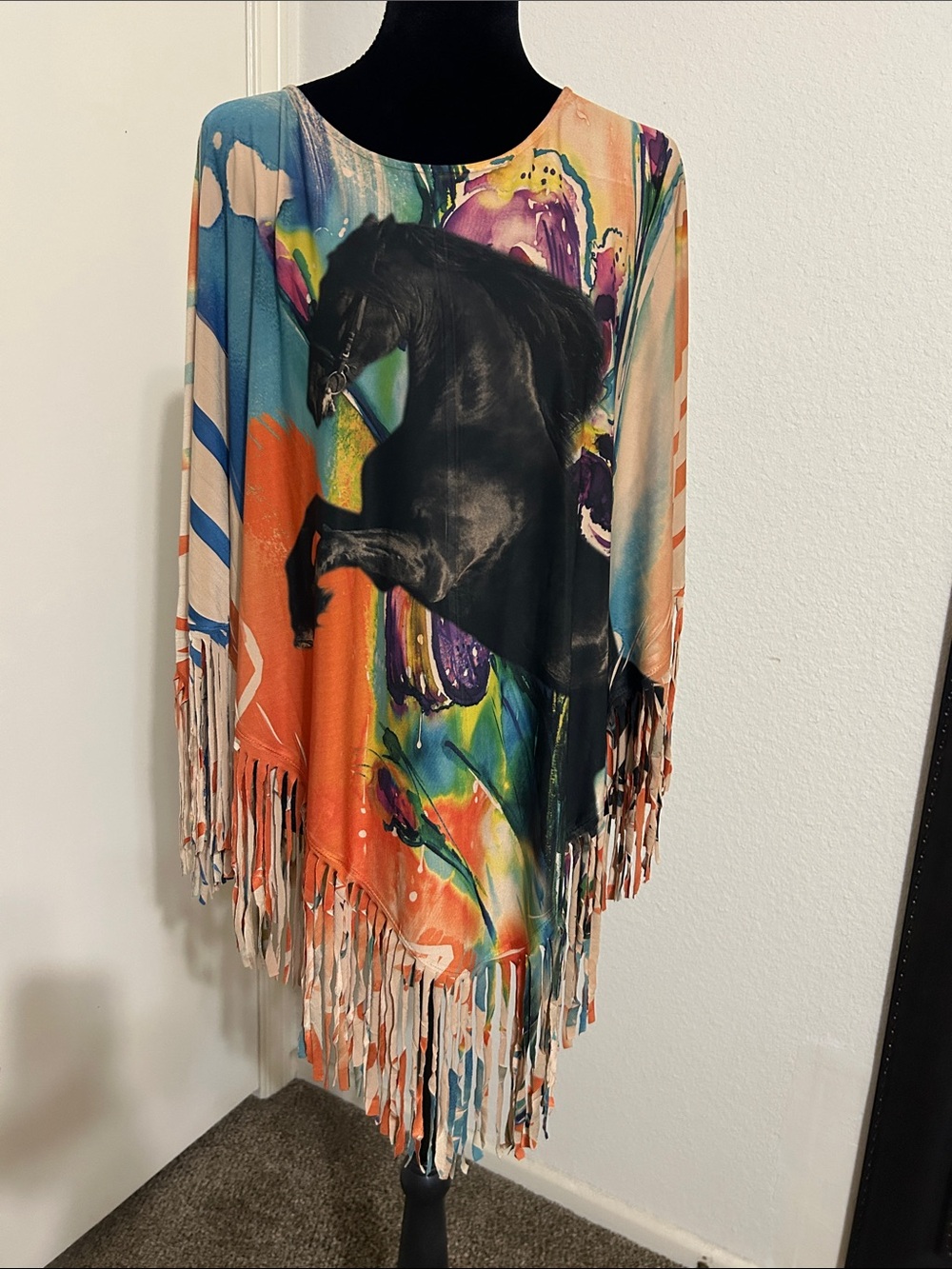Fringed Horse Print Women's Blouse - Multicolor